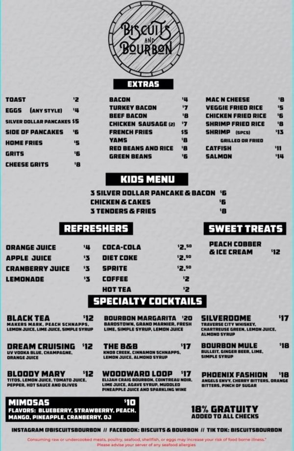 Menu Biscuits and Bourbon